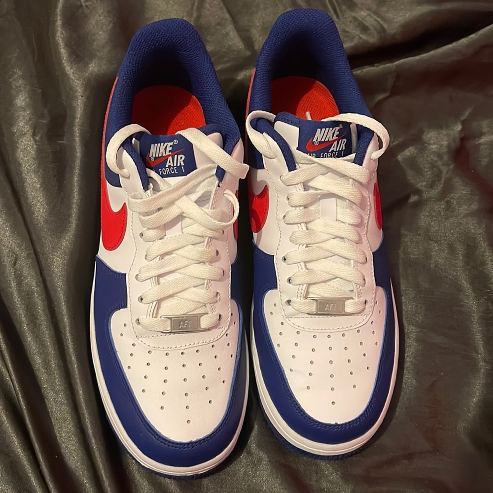 Navy, red, and white Nike Air Force 1